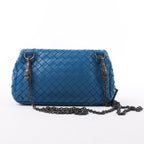 BOTTEGA VENETA Intrecciato Leather Chain Crossbody Bag in Blue