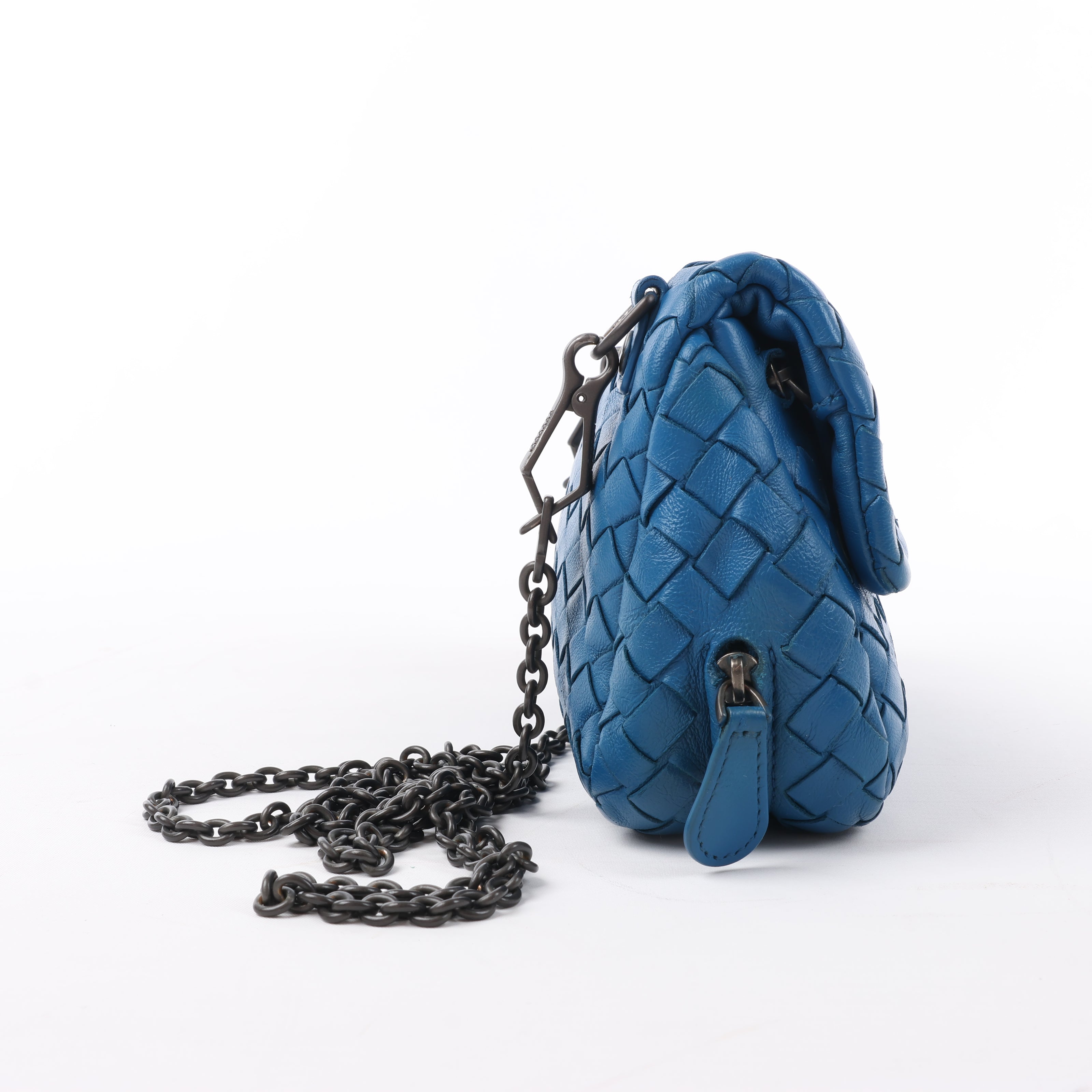 BOTTEGA VENETA Intrecciato Leather Chain Crossbody Bag in Blue