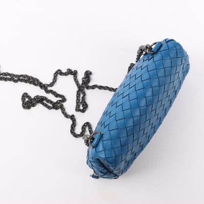 BOTTEGA VENETA Intrecciato Leather Chain Shoulder Bag in Blue