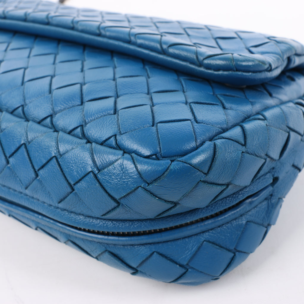 BOTTEGA VENETA Intrecciato Leather Chain Crossbody Bag in Blue