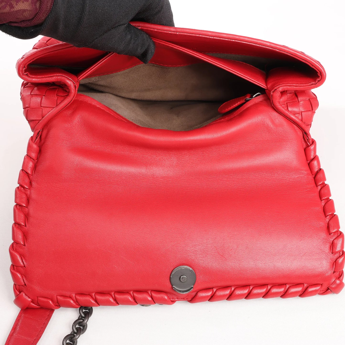 Bottega Veneta Intrecciato Leather Shoulder Bag in Red