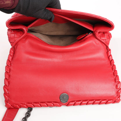 Bottega Veneta Intrecciato Leather Shoulder Bag in Red