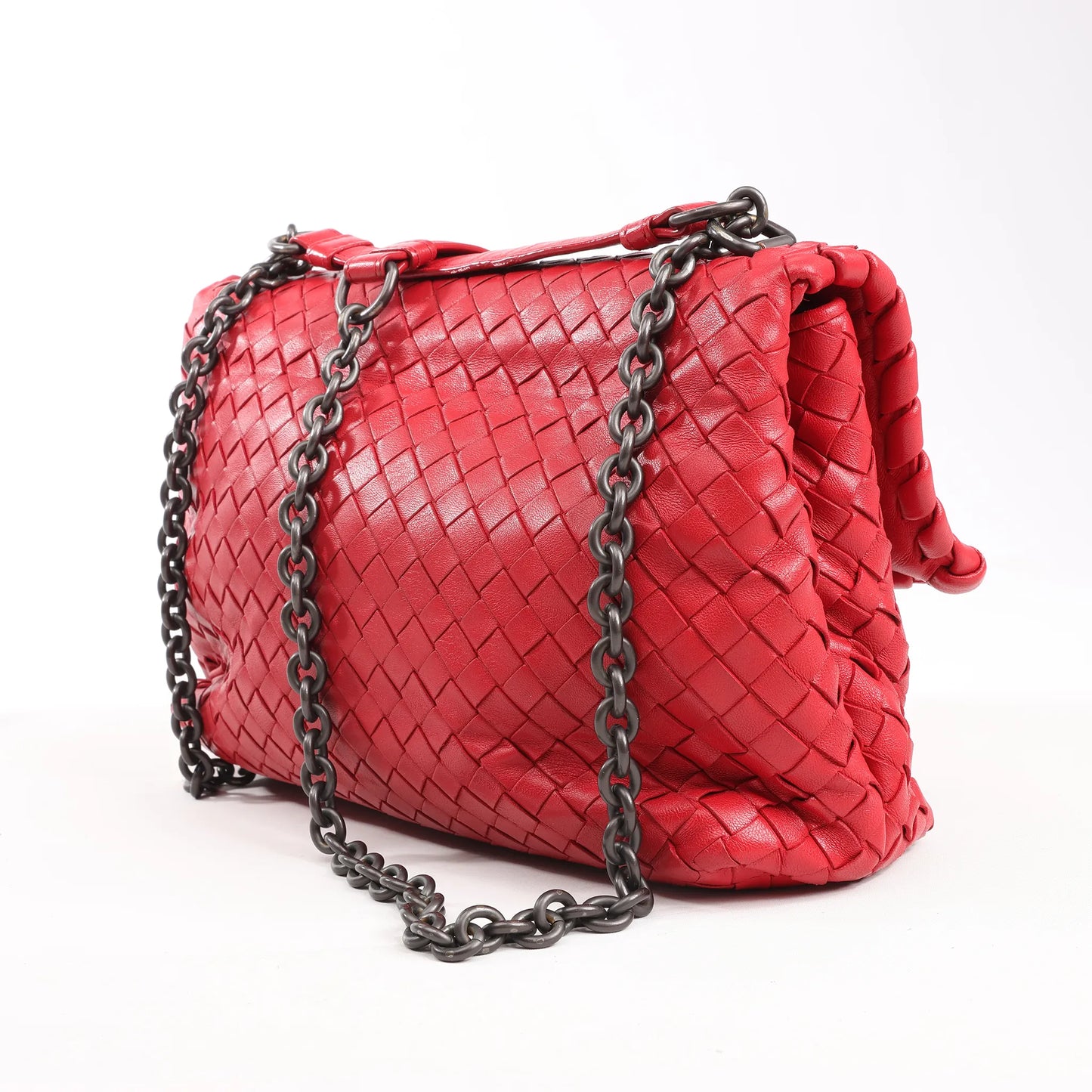 Bottega Veneta Intrecciato Leather Shoulder Bag in Red