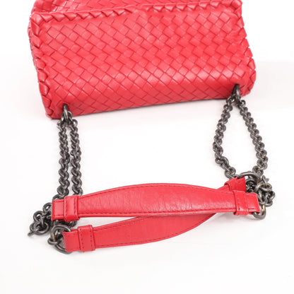 Bottega Veneta Intrecciato Leather Shoulder Bag in Red