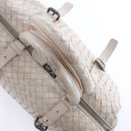 Bottega Veneta Boston Intrecciato Leather Handbag Light Gray