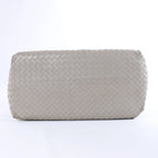 Bottega Veneta Boston Intrecciato Leather Handbag Light Gray