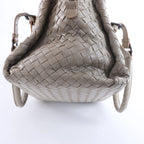 Bottega Veneta Boston Intrecciato Leather Handbag Light Gray