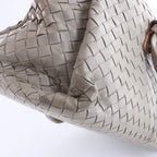 Bottega Veneta Boston Intrecciato Leather Handbag Light Gray