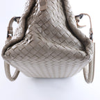 Bottega Veneta Boston Intrecciato Leather Handbag Light Gray