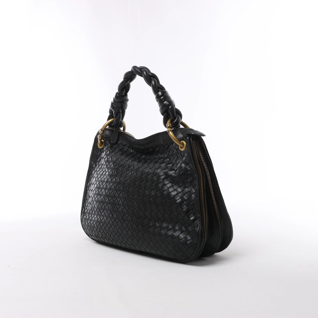 Bottega Veneta Intrecciato Leather Shoulder Bag in Black 169850
