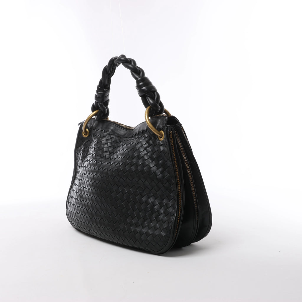 Bottega Veneta Intrecciato Leather Shoulder Bag in Black 169850