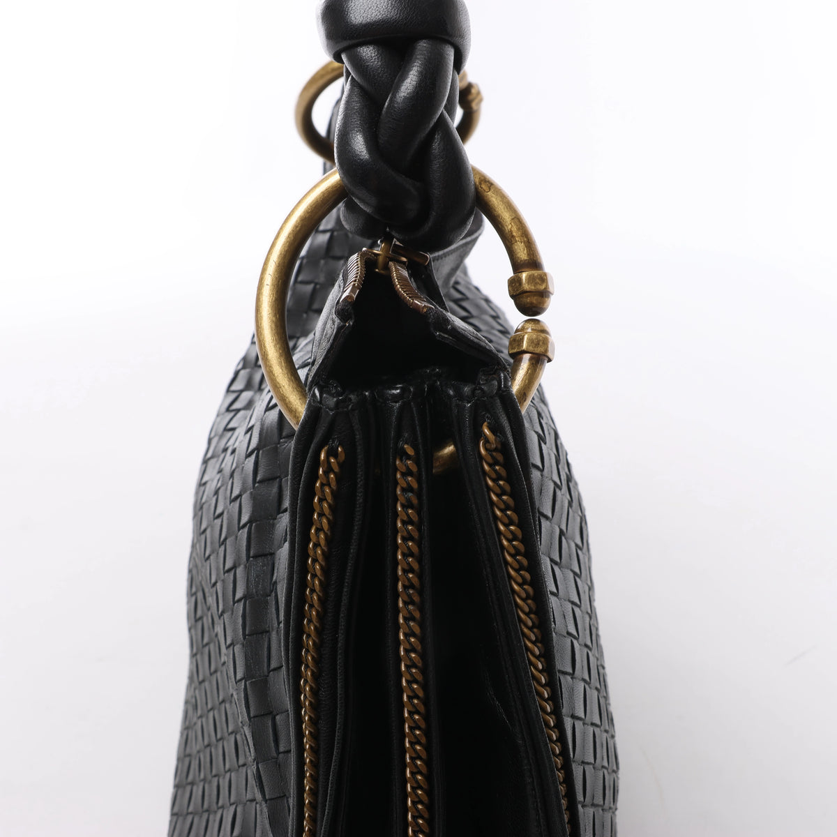 Bottega Veneta Intrecciato Leather Shoulder Bag in Black 169850