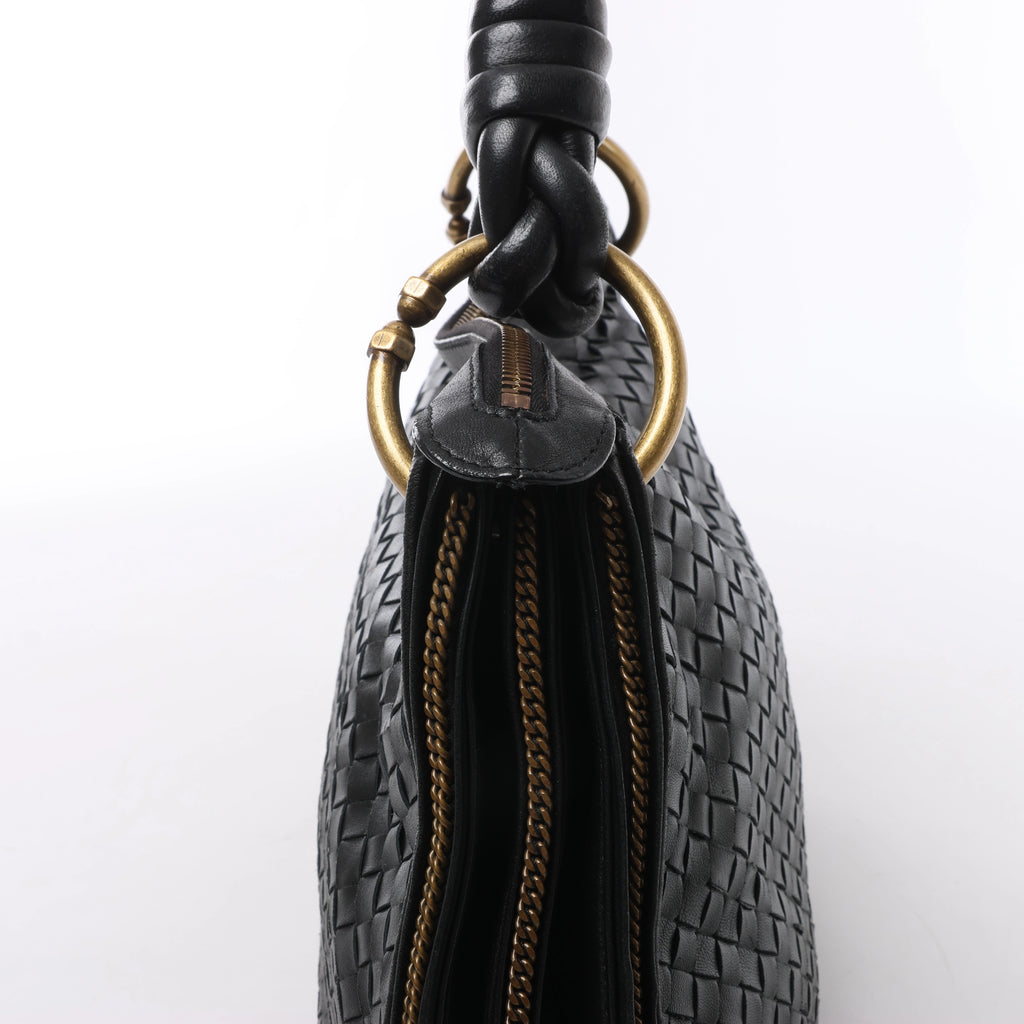 Bottega Veneta Intrecciato Leather Shoulder Bag in Black 169850