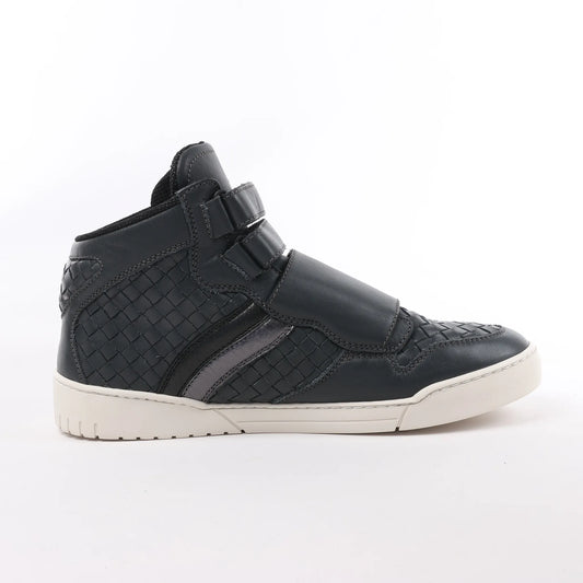 Bottega Veneta Intrecciato Leather High-top Sneakers in Navy Blue, Size 43 EU