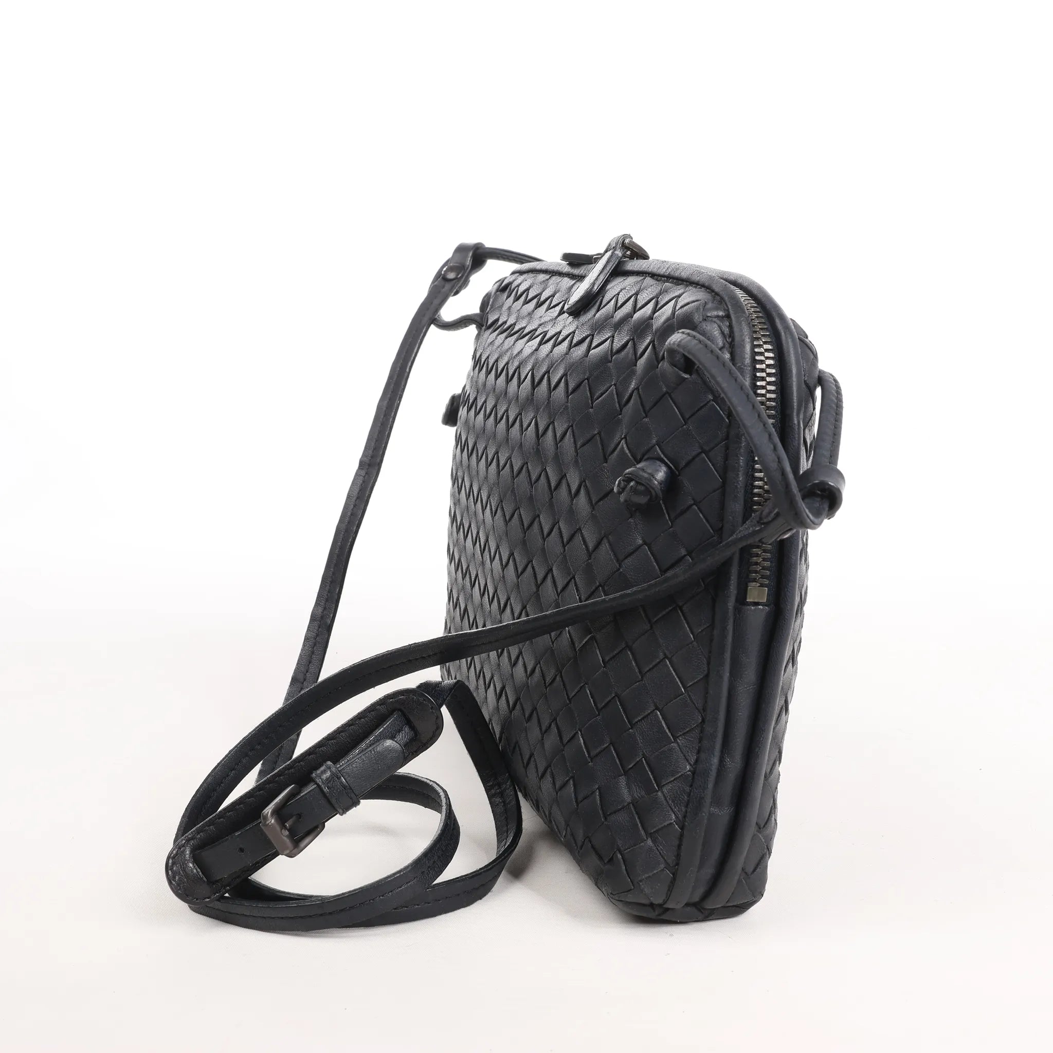 Bottega Veneta Nodini Intrecciato Leather Crossbody Bag in Black