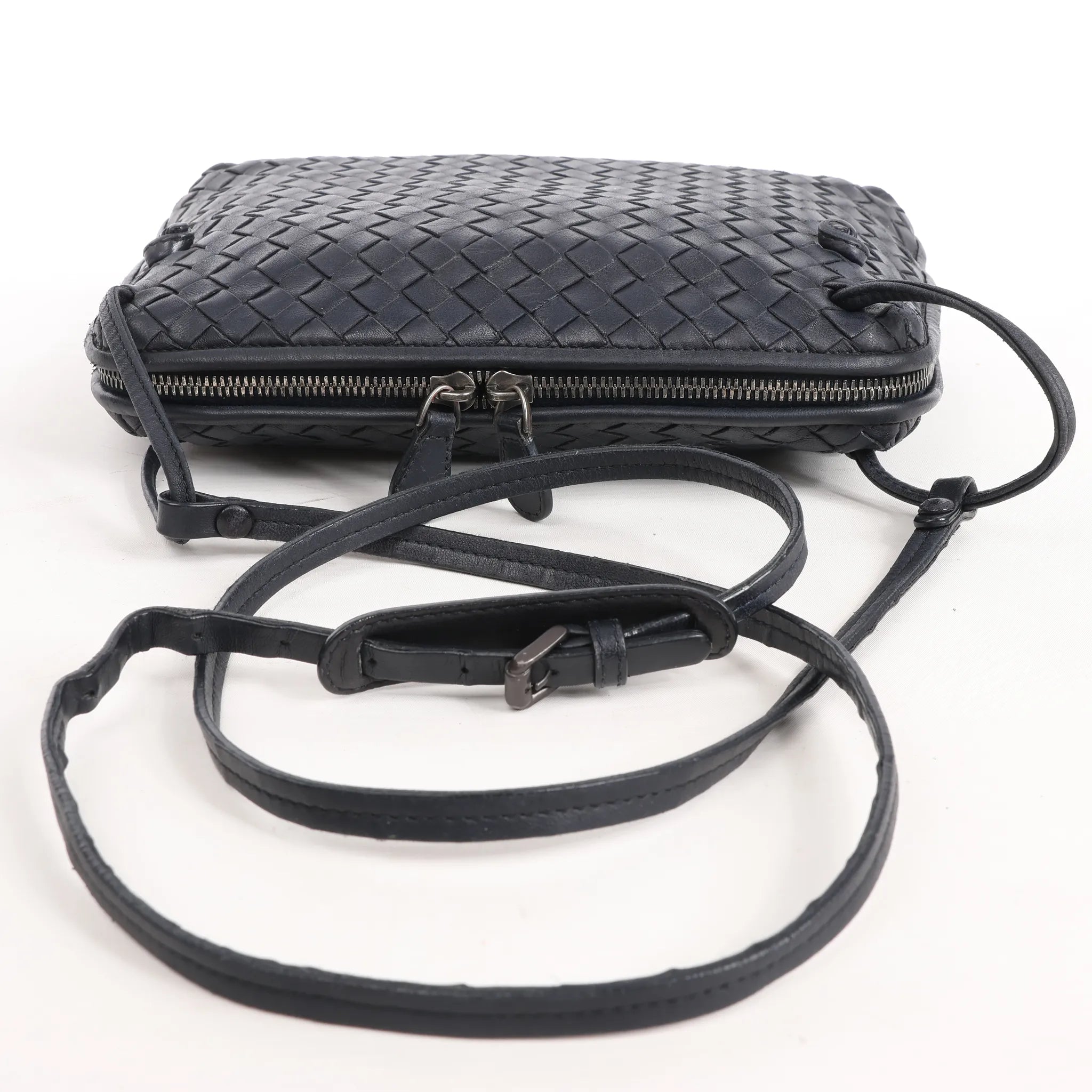 Bottega Veneta Nodini Intrecciato Leather Crossbody Bag in Black