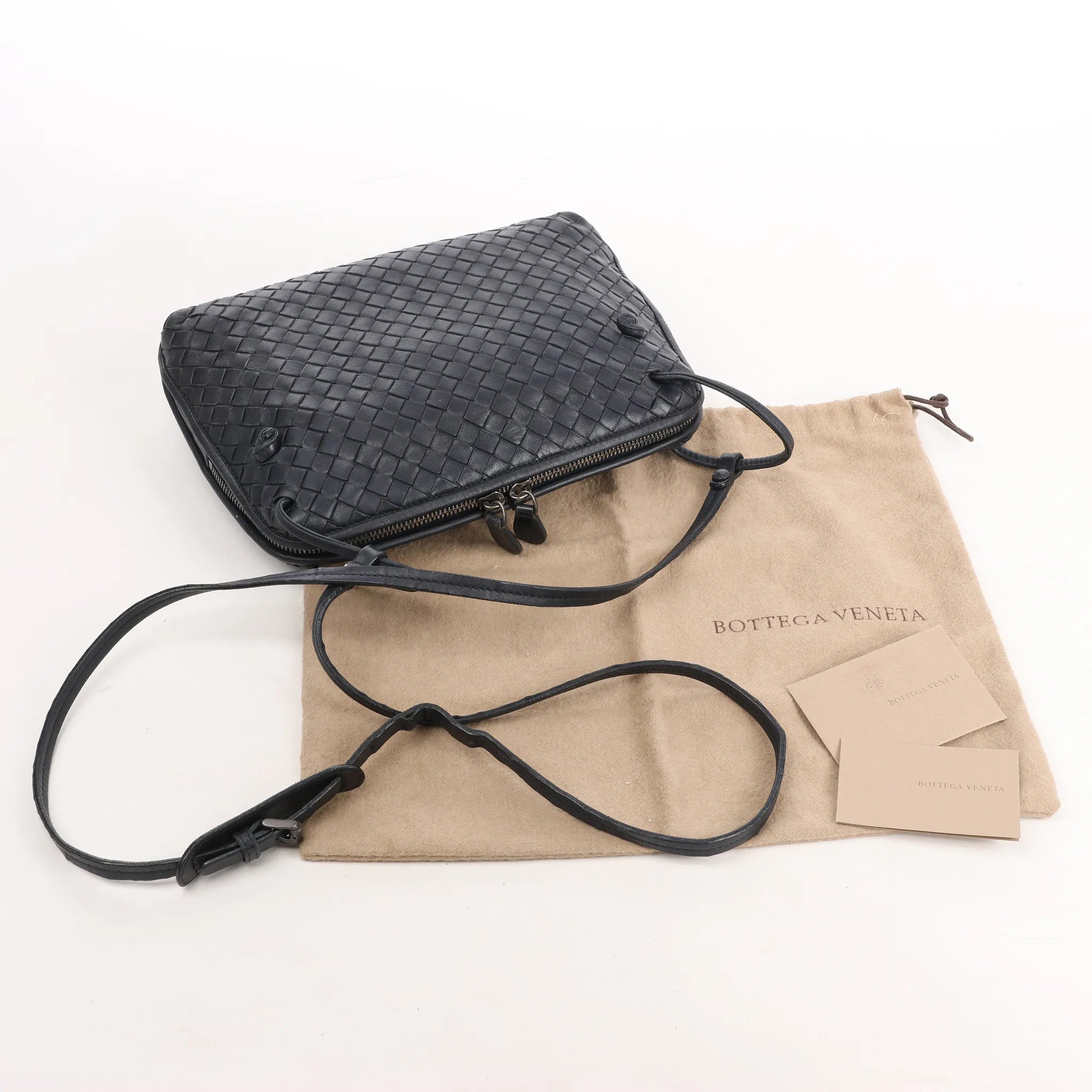 Bottega Veneta Nodini Intrecciato Leather Crossbody Bag in Black
