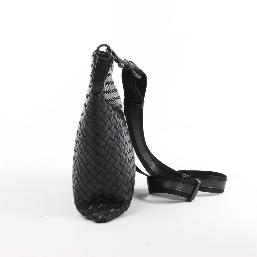 Bottega Veneta VN Intrecciato Leather Crossbody Messenger Bag in Black