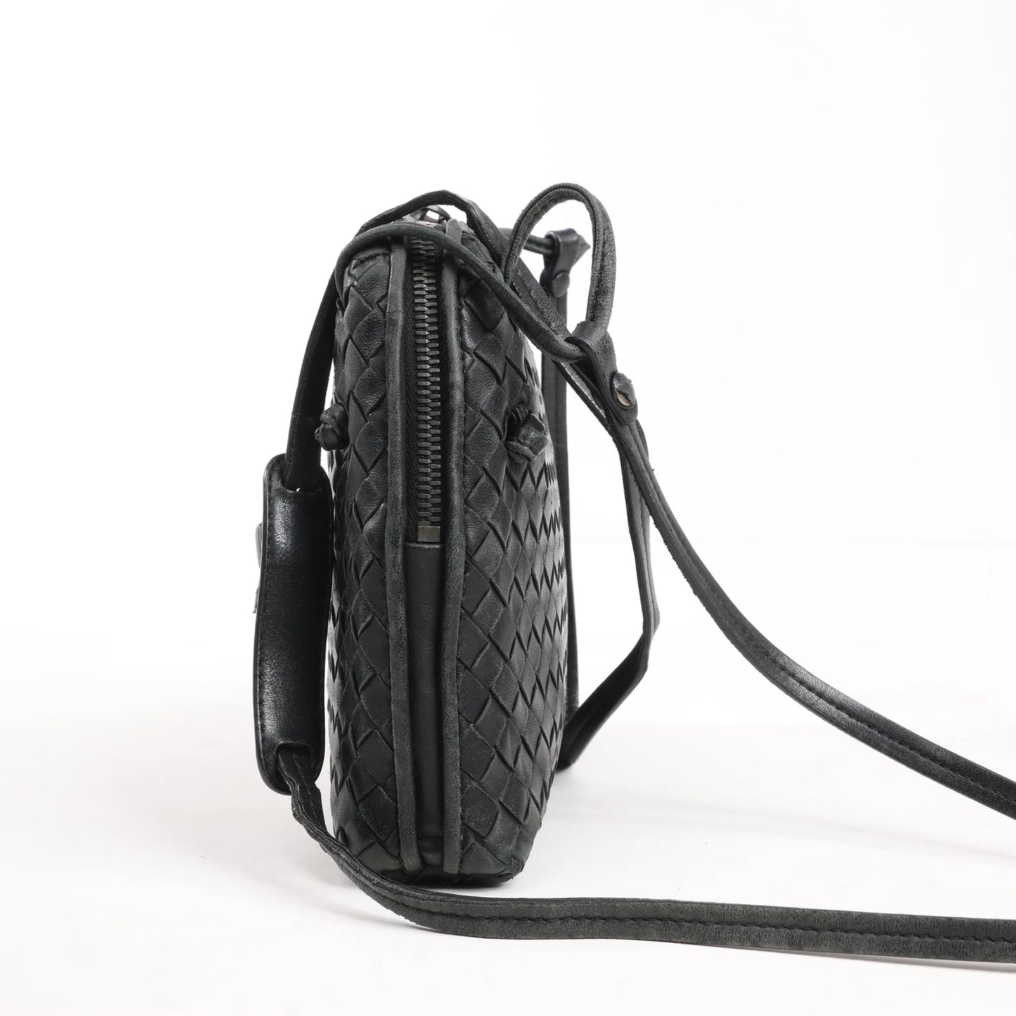 Bottega Veneta Nodini Intrecciato Leather Crossbody Bag in Black