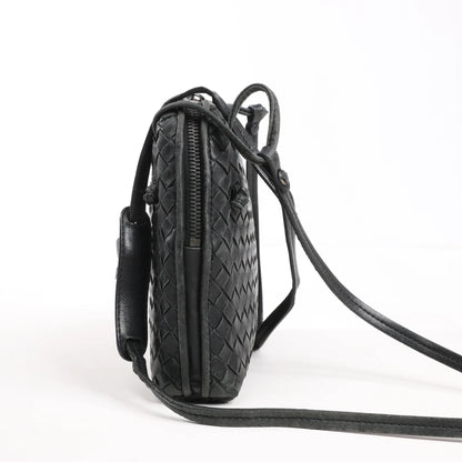 Bottega Veneta Nodini Intrecciato Leather Crossbody Bag in Black