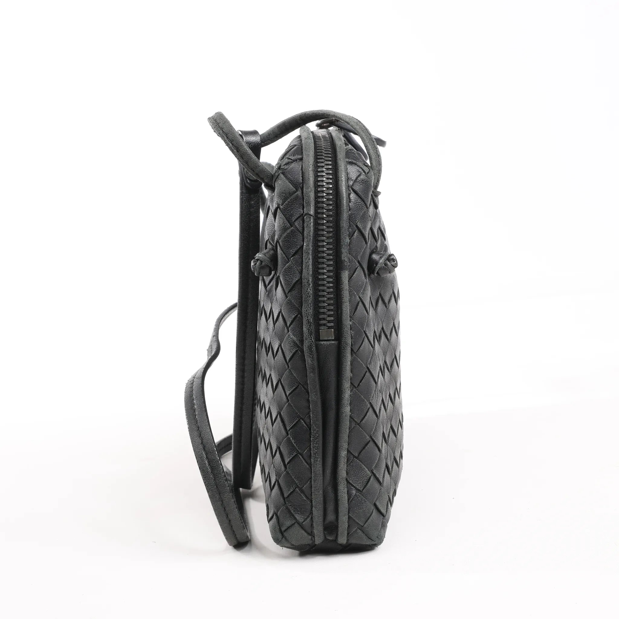 Bottega Veneta Nodini Intrecciato Leather Crossbody Bag in Black