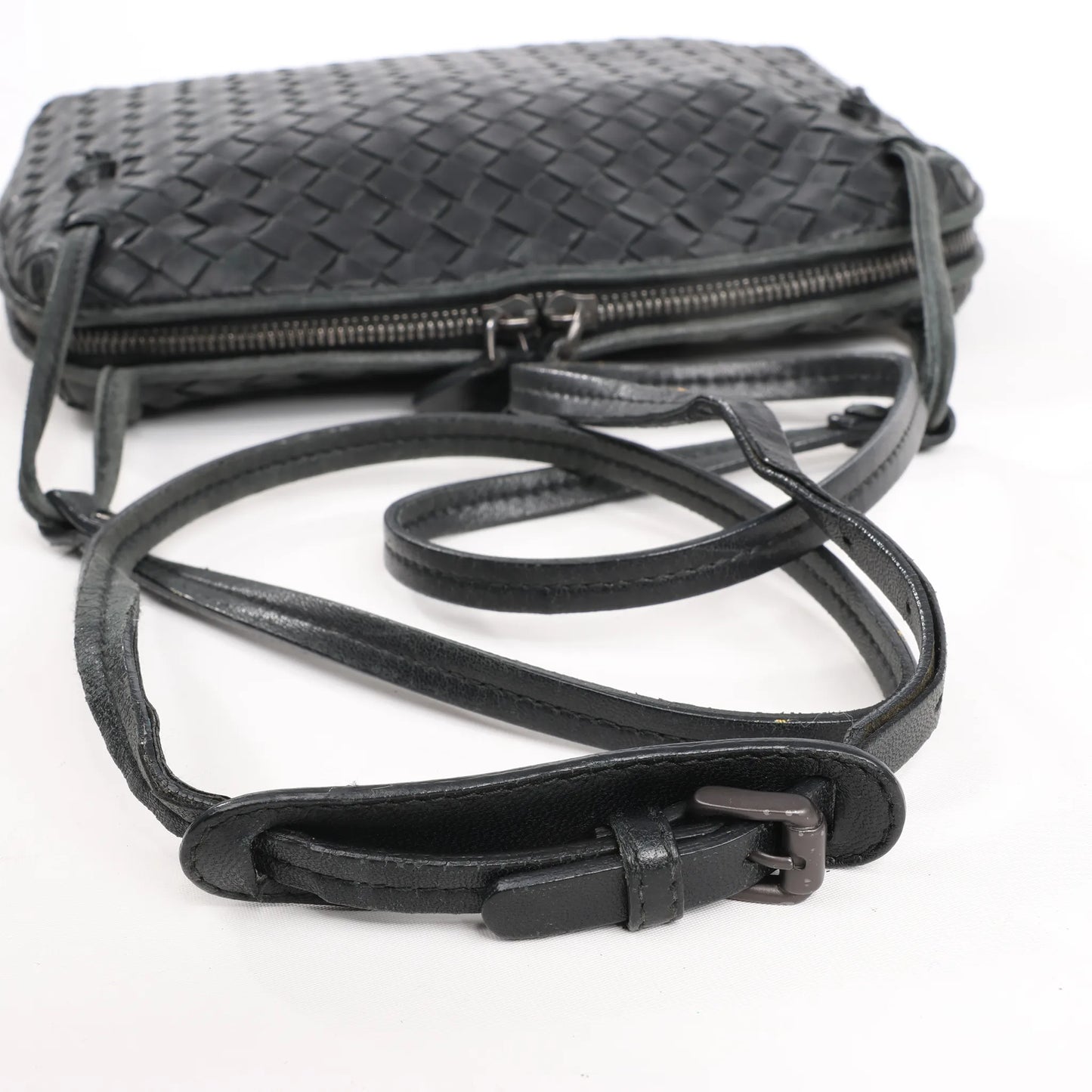 Bottega Veneta Nodini Intrecciato Leather Crossbody Bag in Black