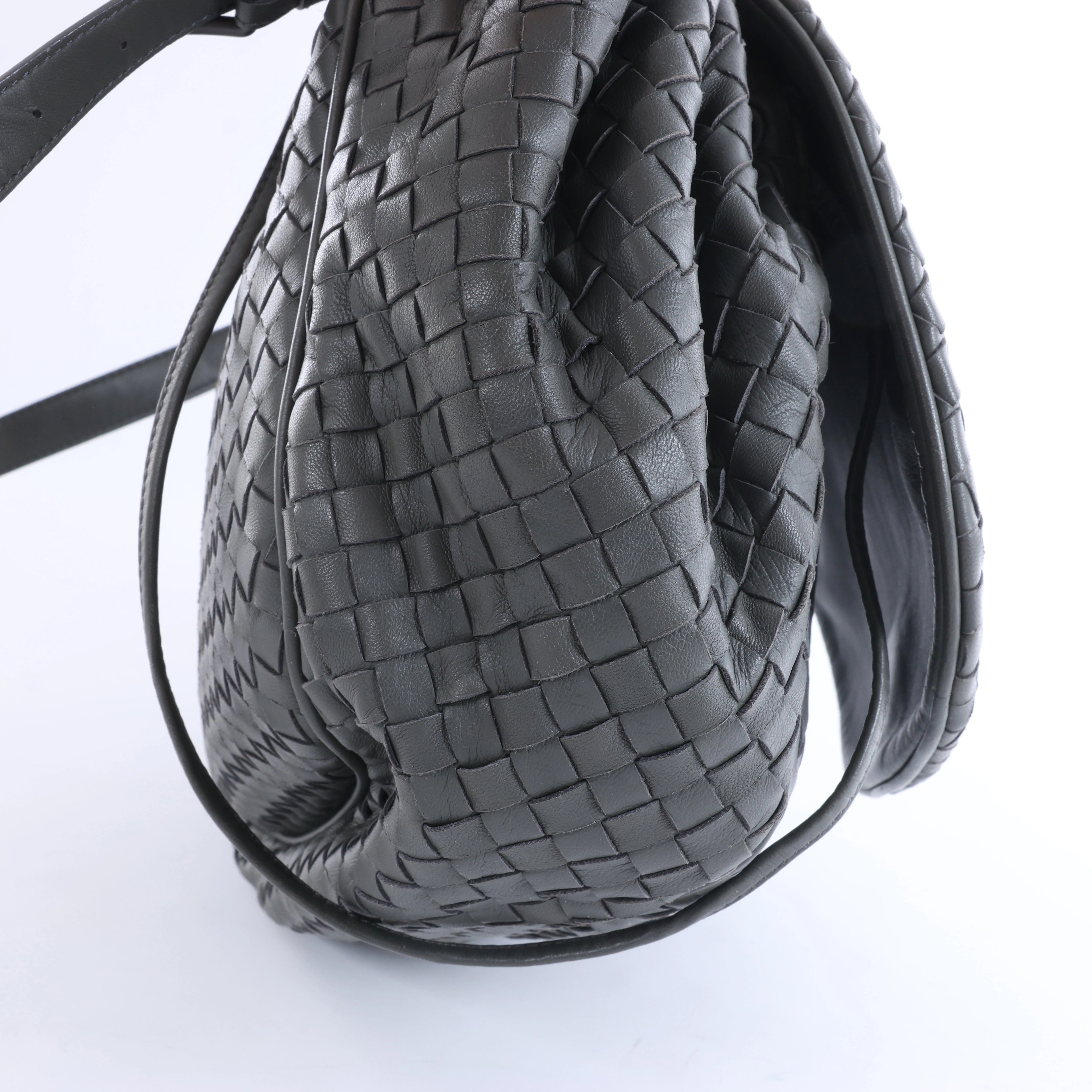 Bottega Veneta Flap Intrecciato Leather Crossbody Bag in Gray