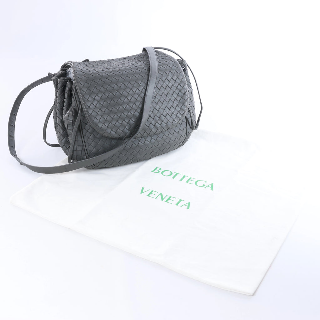 Bottega Veneta Flap Intrecciato Leather Crossbody Bag in Gray