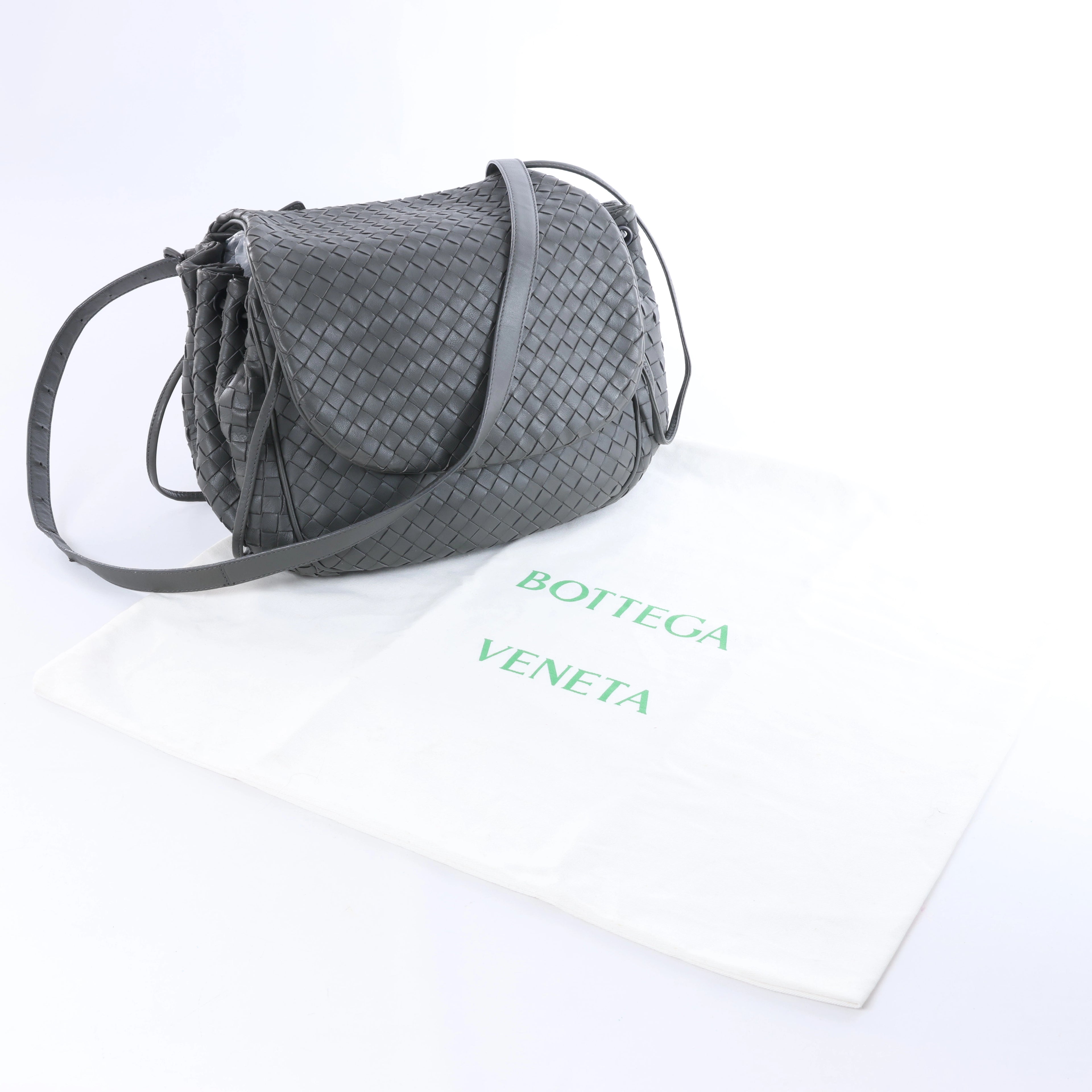 Bottega Veneta Flap Intrecciato Leather Crossbody Bag in Gray