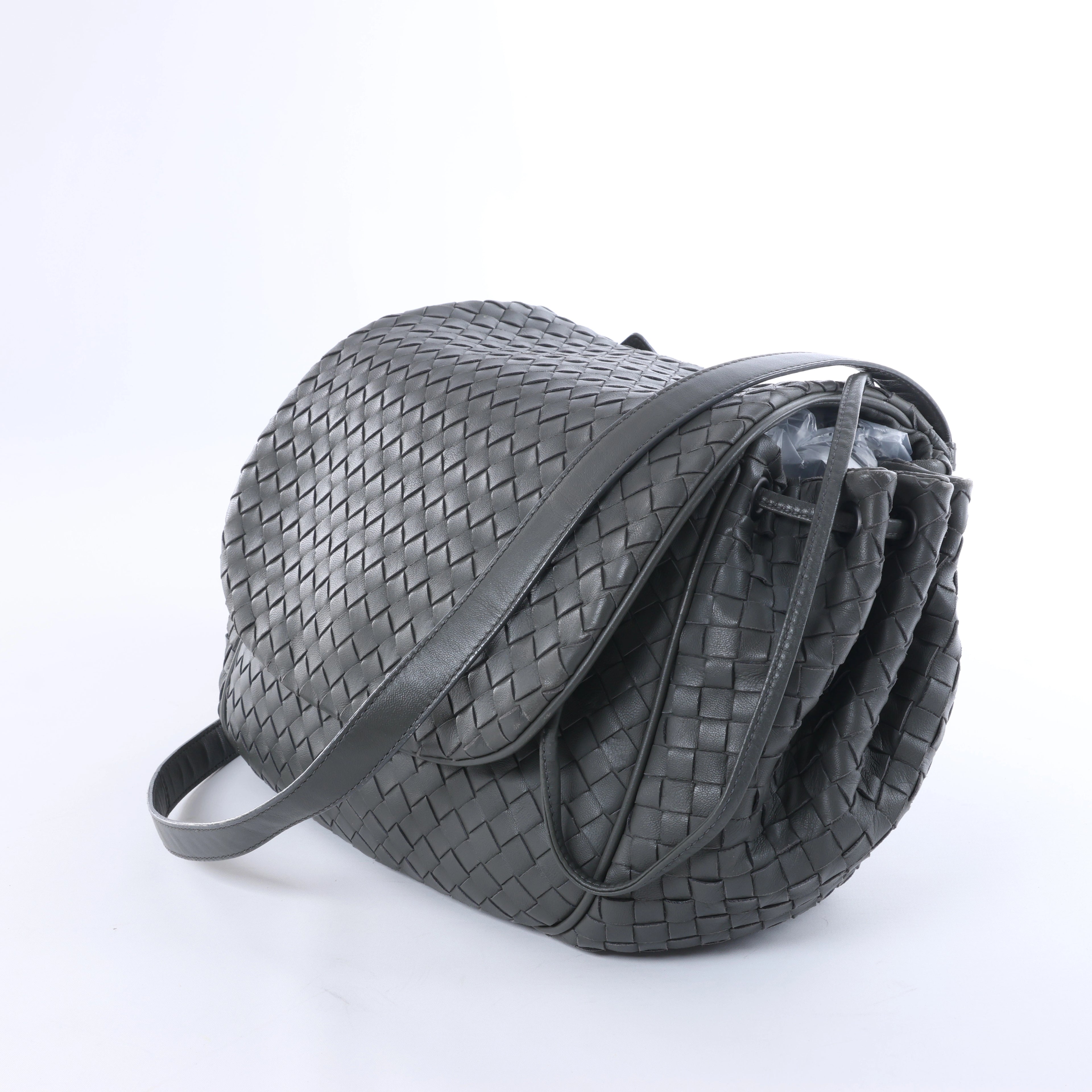 Bottega Veneta Flap Intrecciato Leather Crossbody Bag in Gray