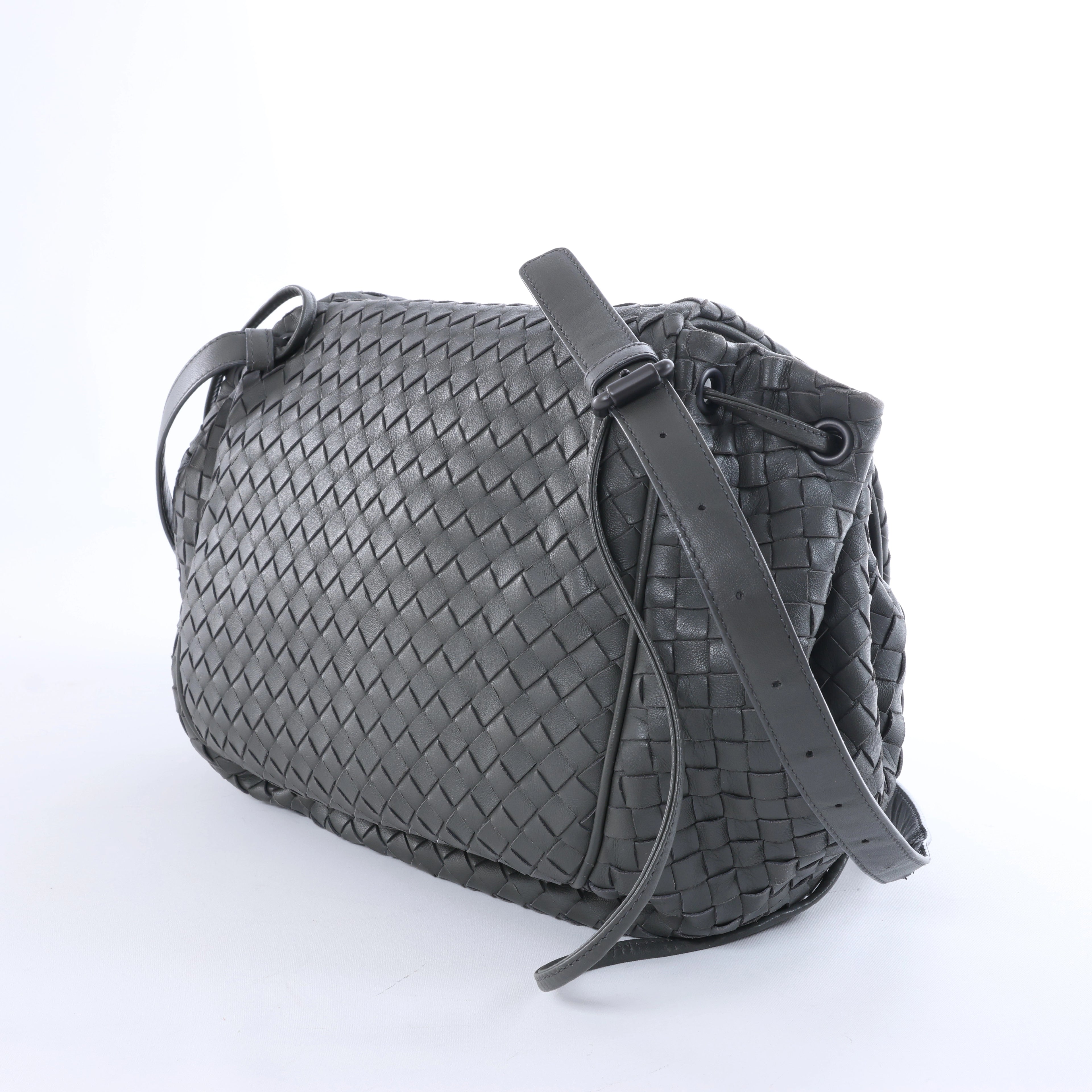 Bottega Veneta Flap Intrecciato Leather Crossbody Bag in Gray