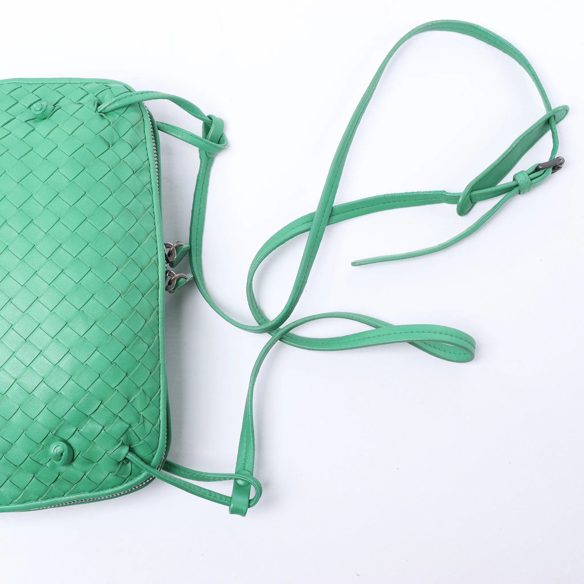 Bottega Veneta Nodini Intrecciato Leather Crossbody Bag in Green