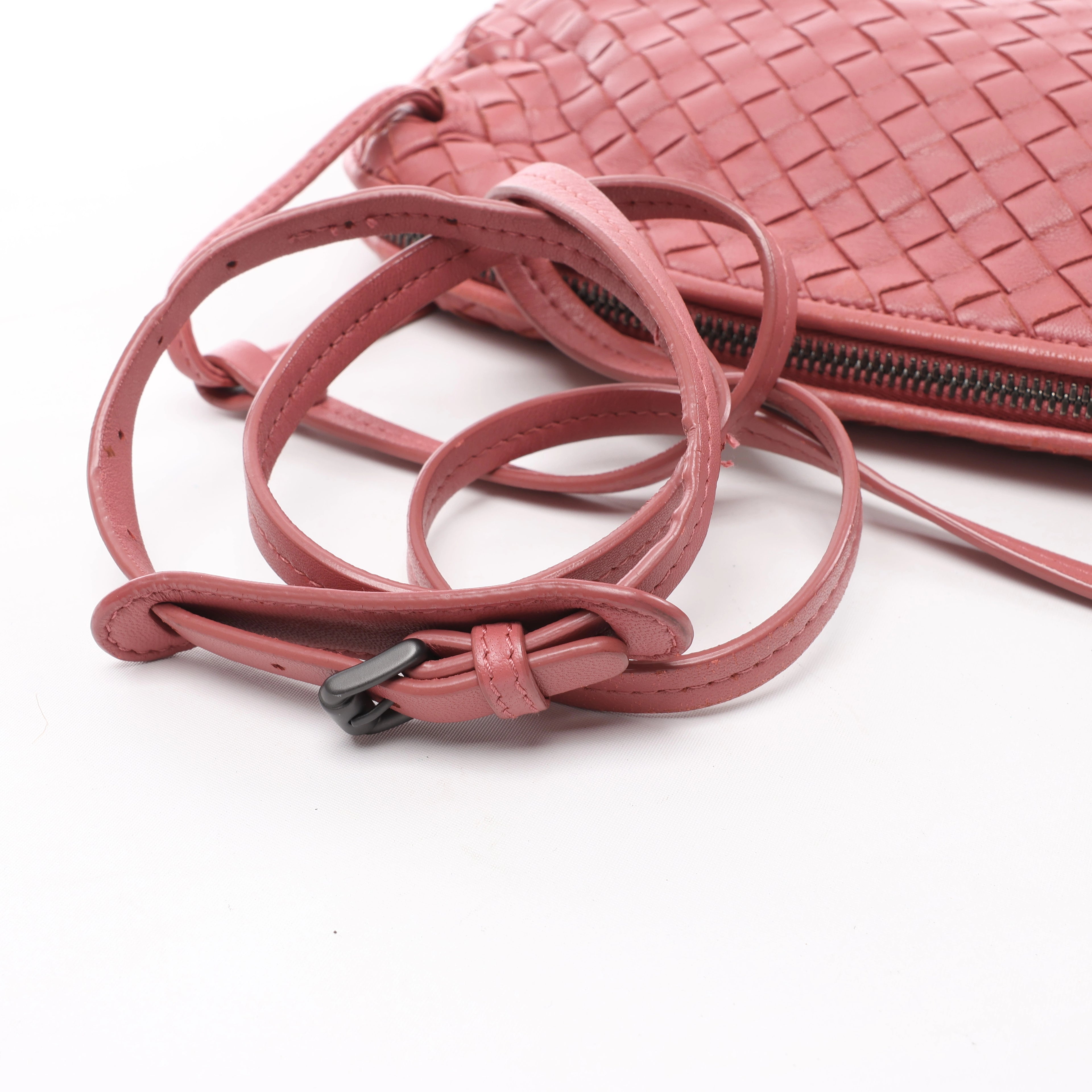 Bottega Veneta Nodini Intrecciato Leather Crossbody Bag in Pink