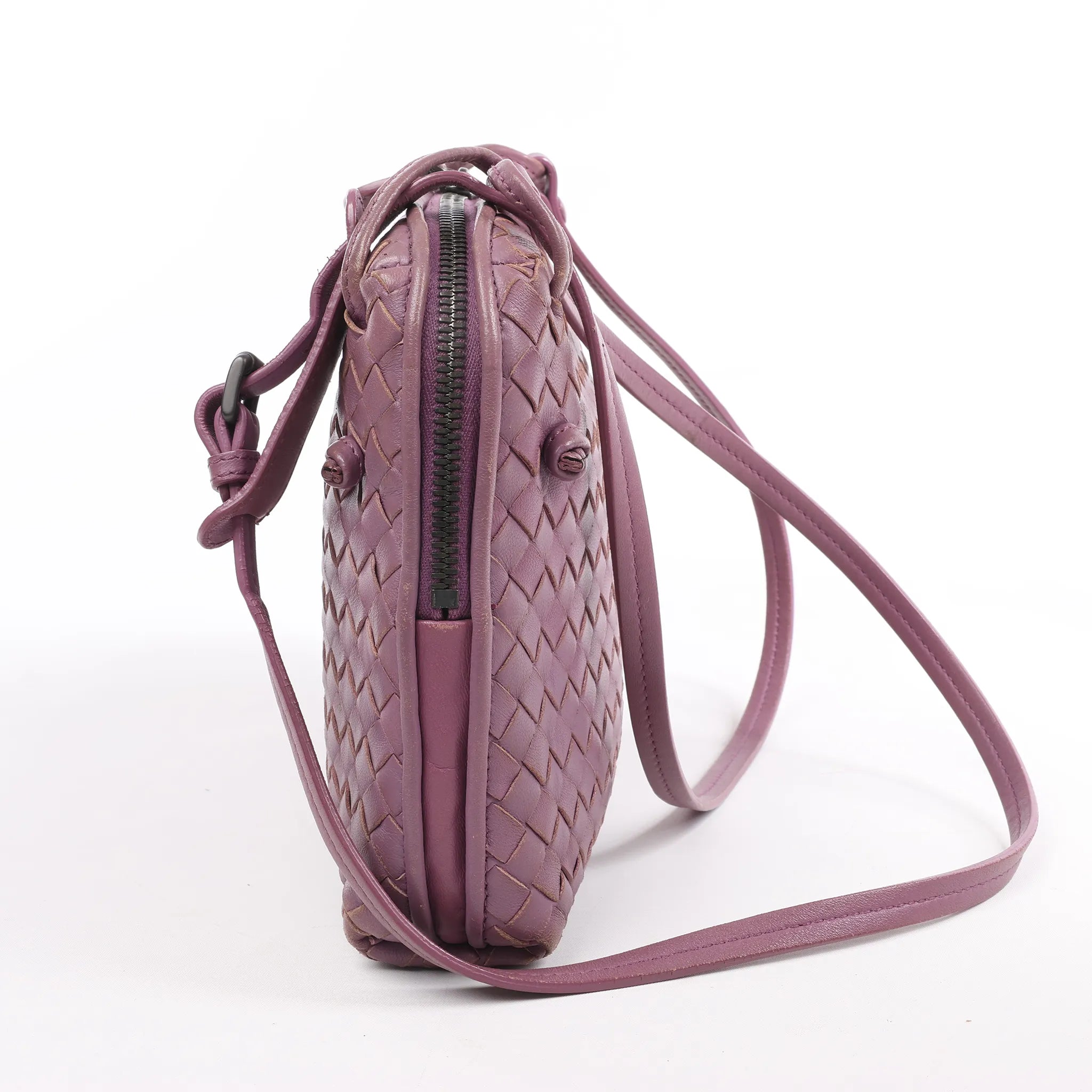 Bottega Veneta Nodini Intrecciato Leather Crossbody Bag in Purple