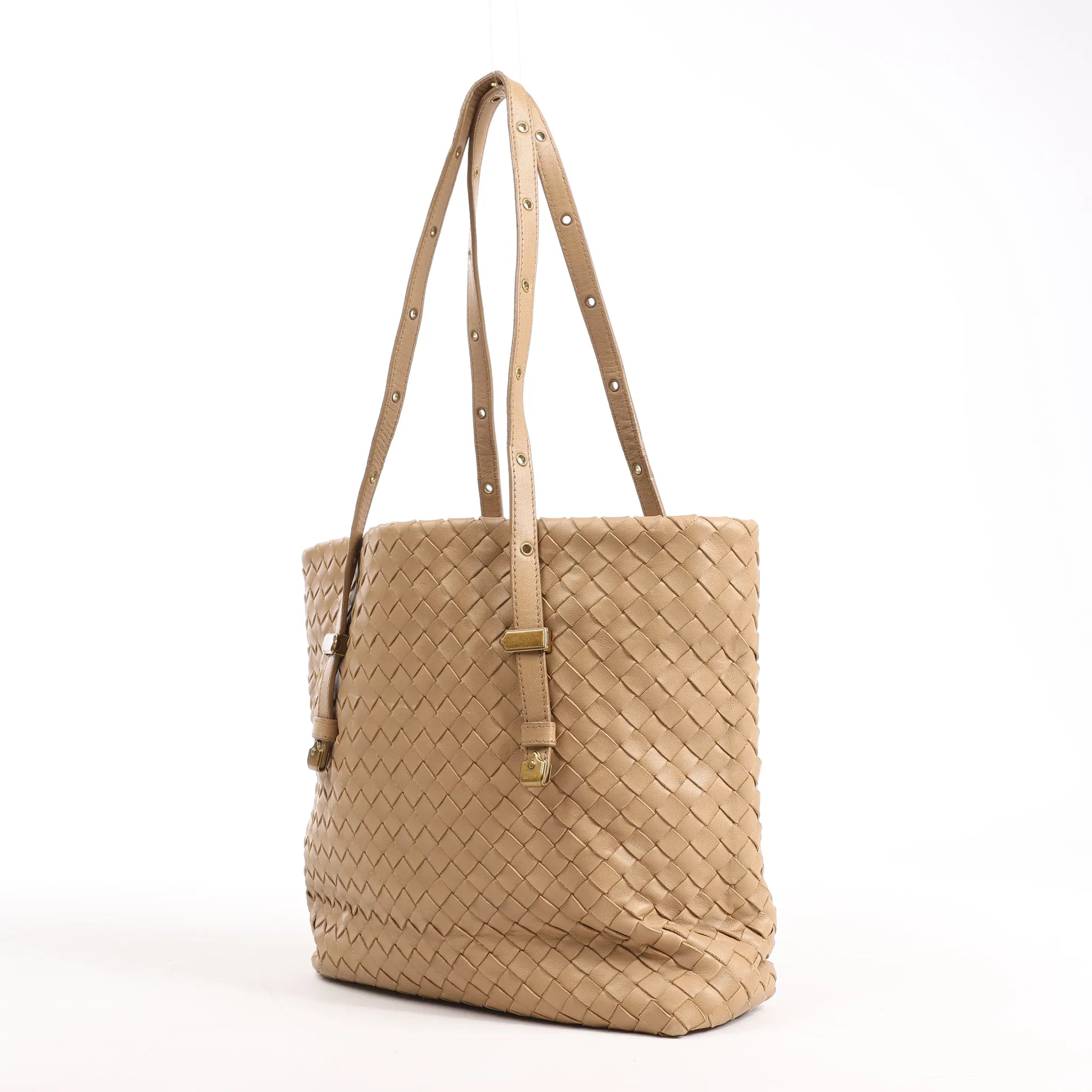 Bottega Veneta Intrecciato Leather Shoulder Bag in Beige