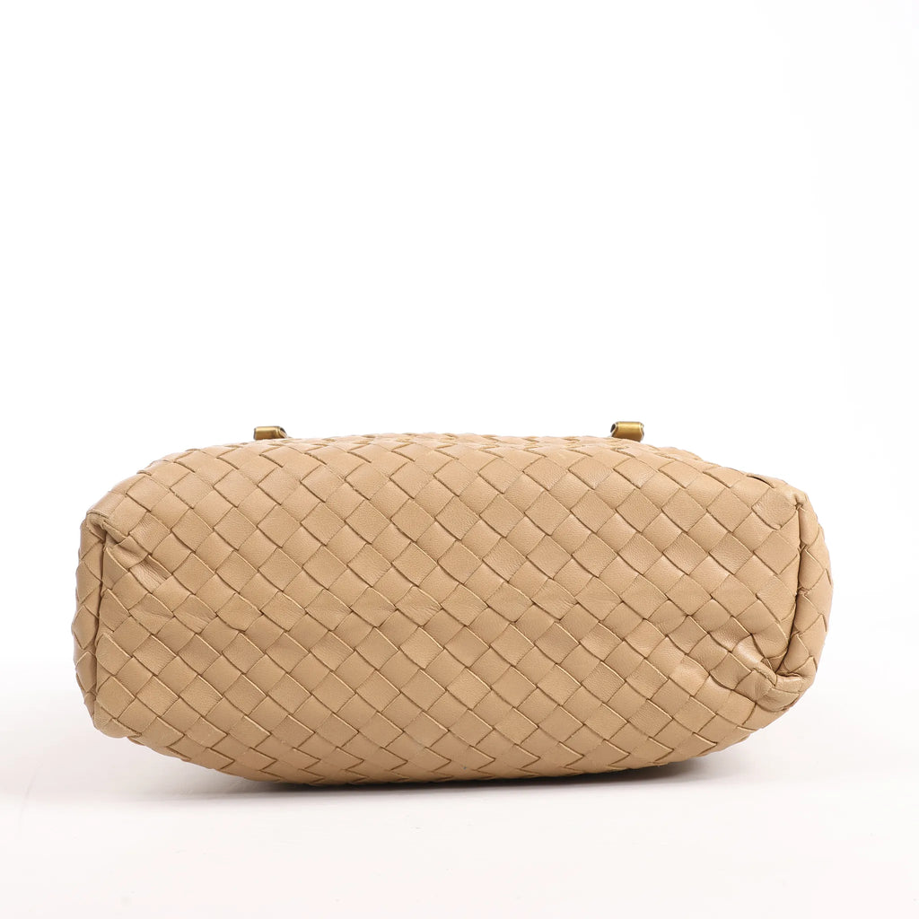 Bottega Veneta Intrecciato Leather Shoulder Bag in Beige
