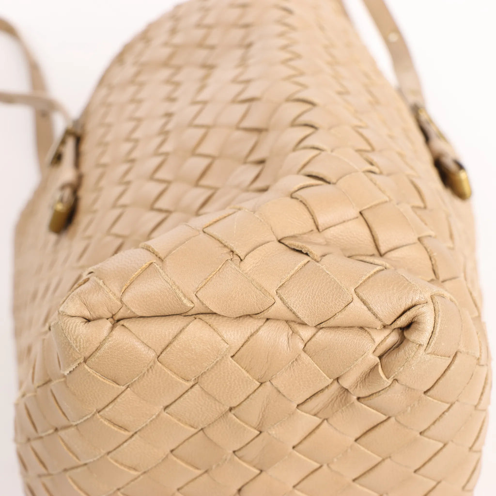 Bottega Veneta Intrecciato Leather Shoulder Bag in Beige