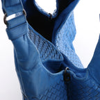 Bottega Veneta Campana Intrecciato Leather Shoulder Bag in Blue