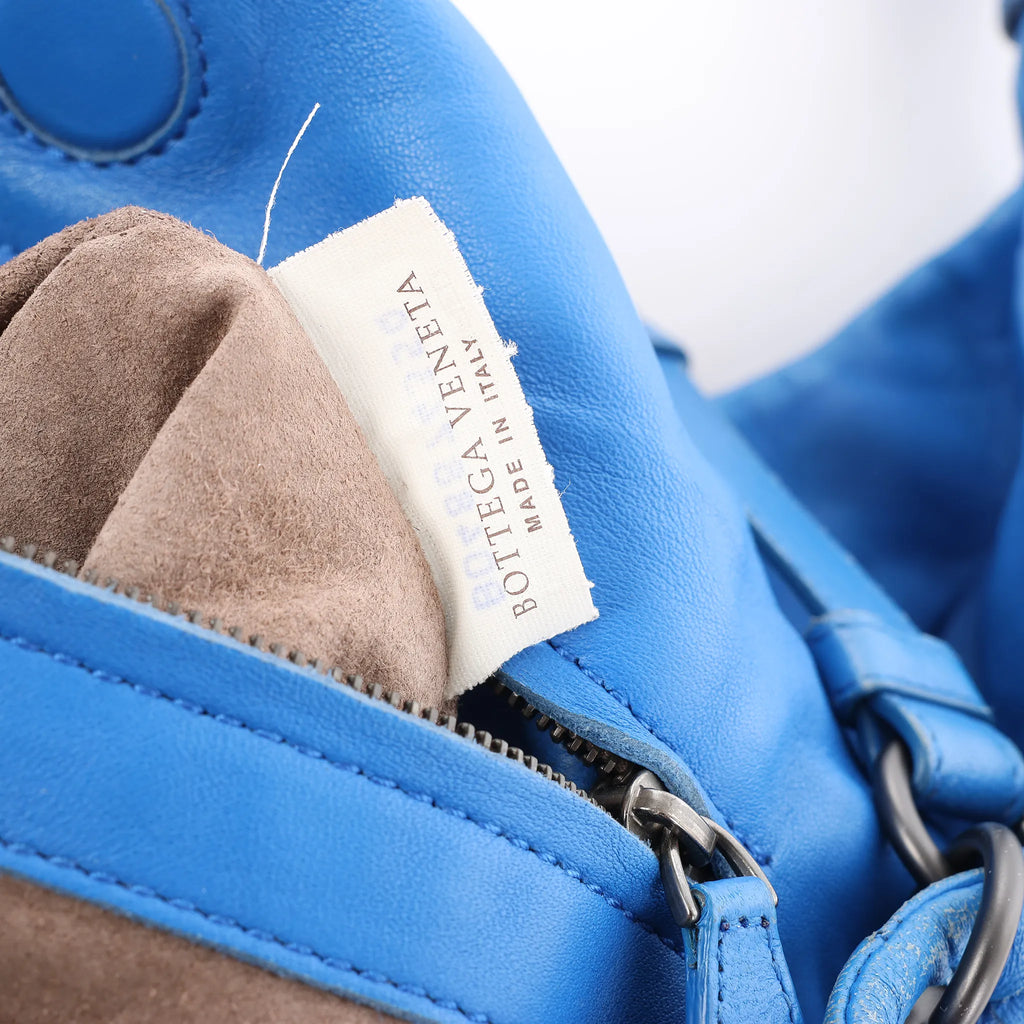 Bottega Veneta Campana Intrecciato Leather Shoulder Bag in Blue