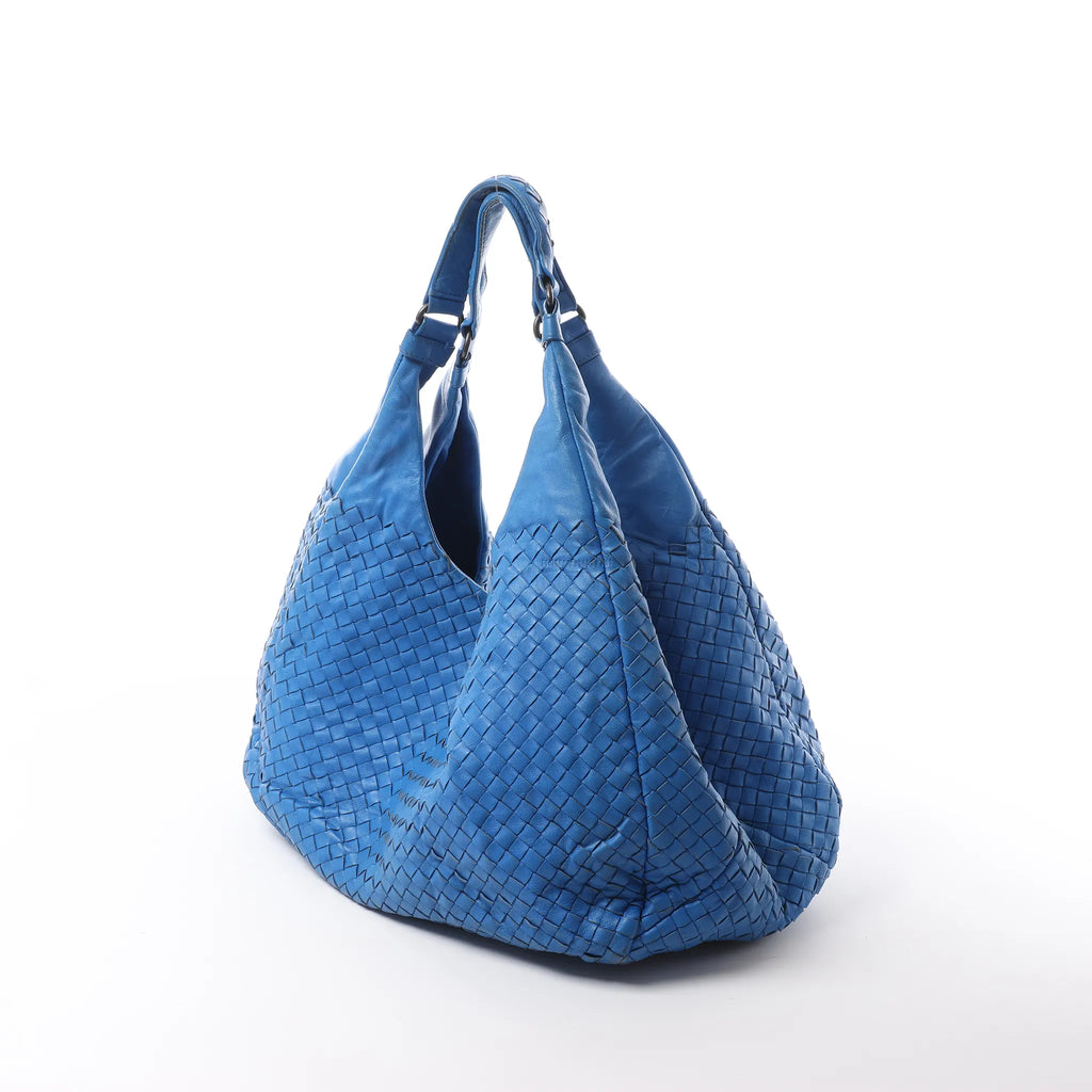 Bottega Veneta Campana Intrecciato Leather Shoulder Bag in Blue