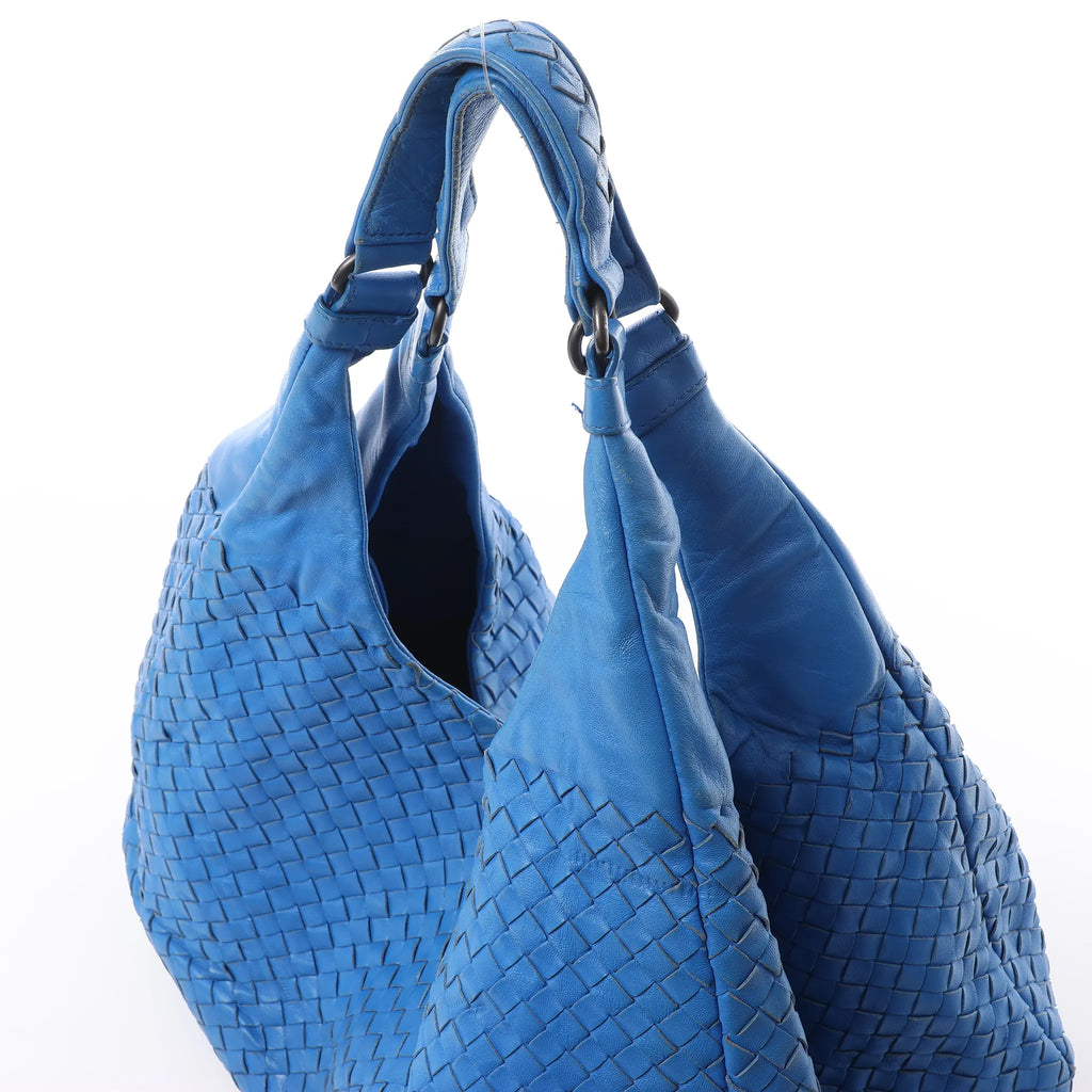 Bottega Veneta Campana Intrecciato Leather Shoulder Bag in Blue