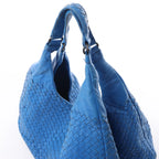 Bottega Veneta Campana Intrecciato Leather Shoulder Bag in Blue
