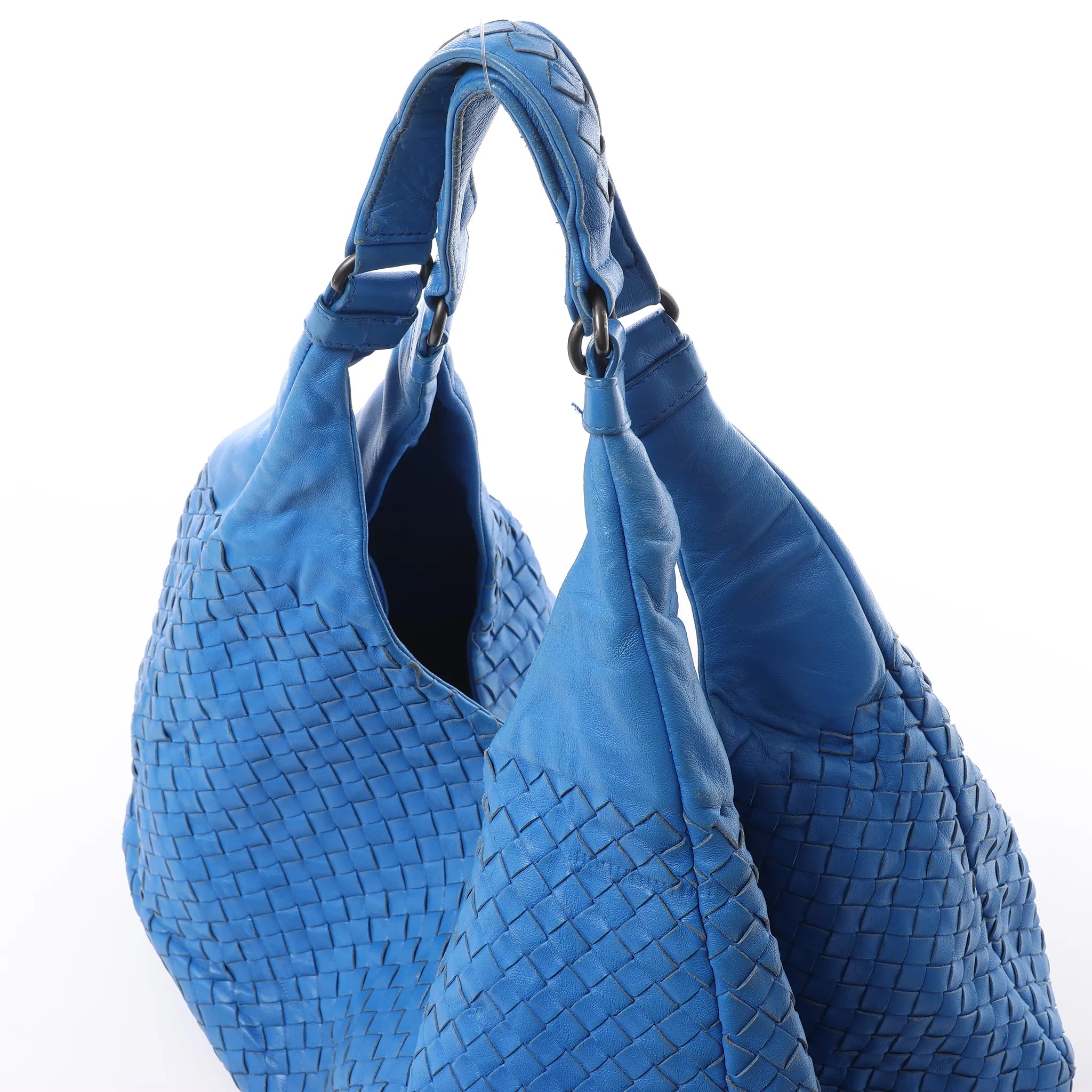 Bottega Veneta Campana Intrecciato Leather Shoulder Bag in Blue