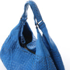 Bottega Veneta Campana Intrecciato Leather Shoulder Bag in Blue