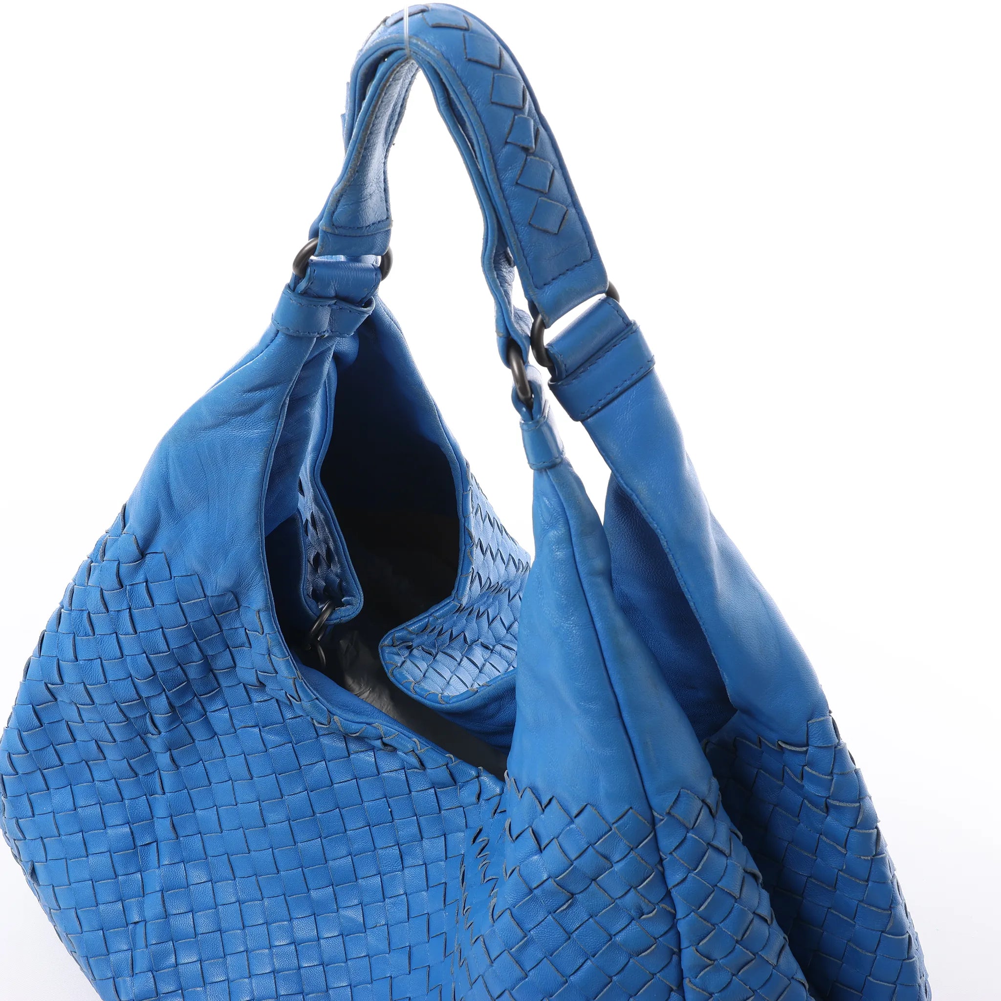 Bottega Veneta Campana Intrecciato Leather Shoulder Bag in Blue