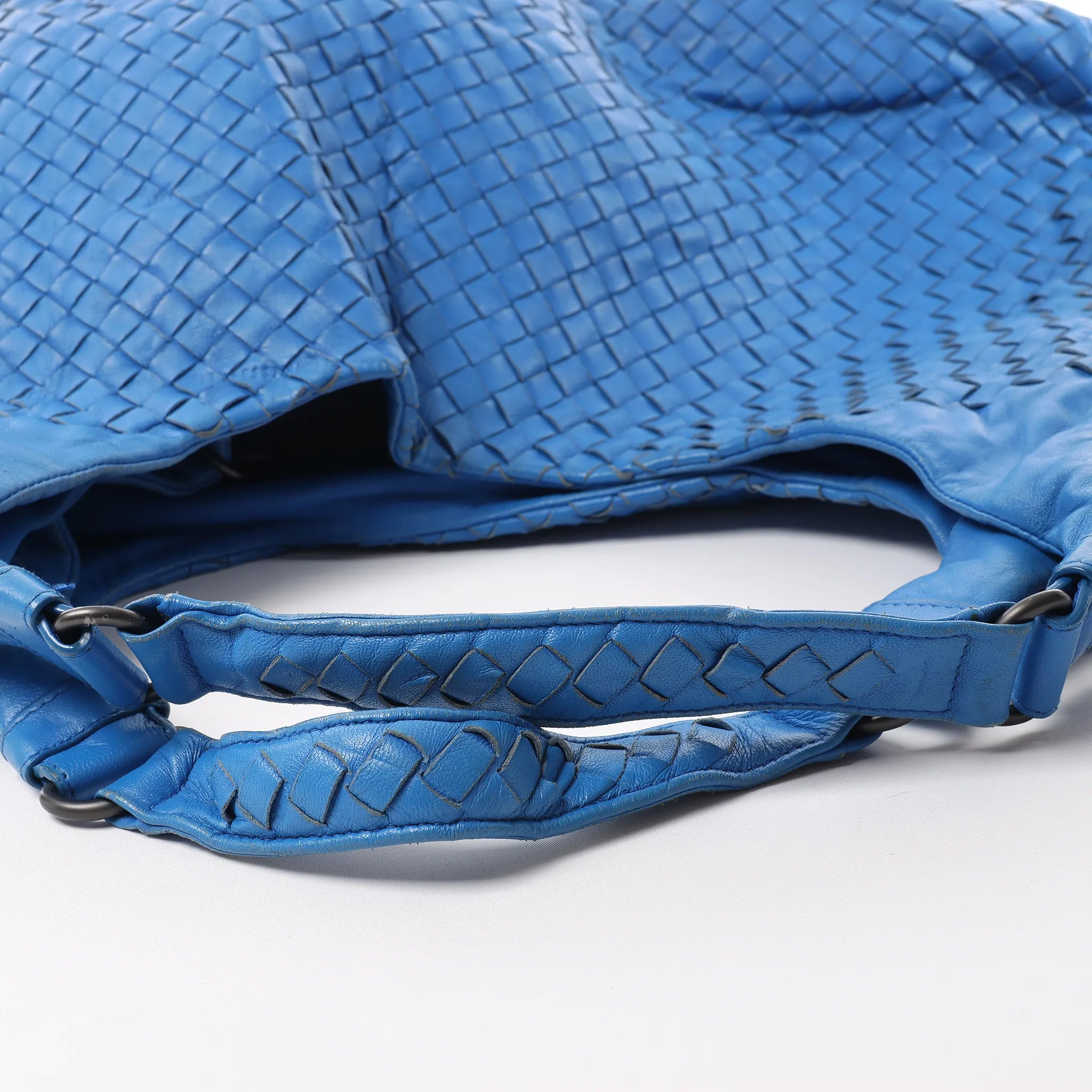 Bottega Veneta Campana Intrecciato Leather Shoulder Bag in Blue