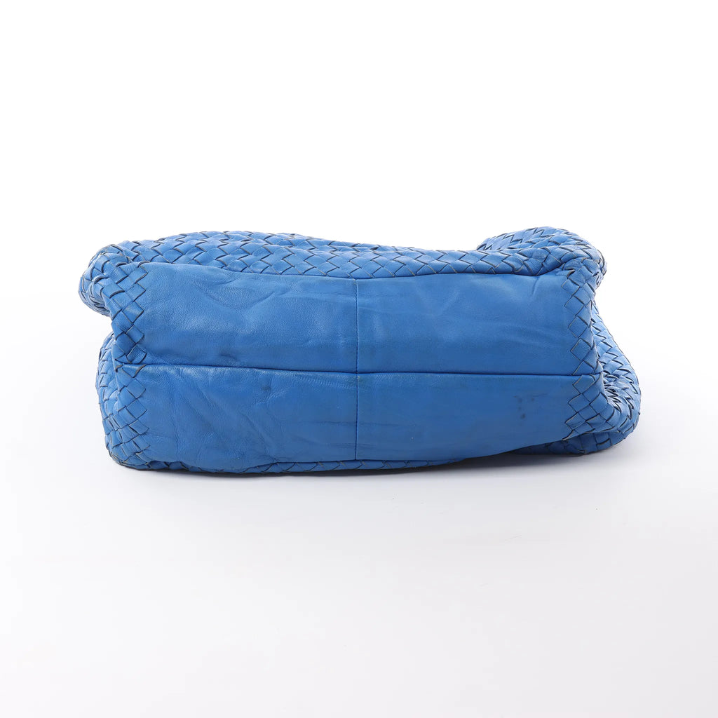 Bottega Veneta Campana Intrecciato Leather Shoulder Bag in Blue