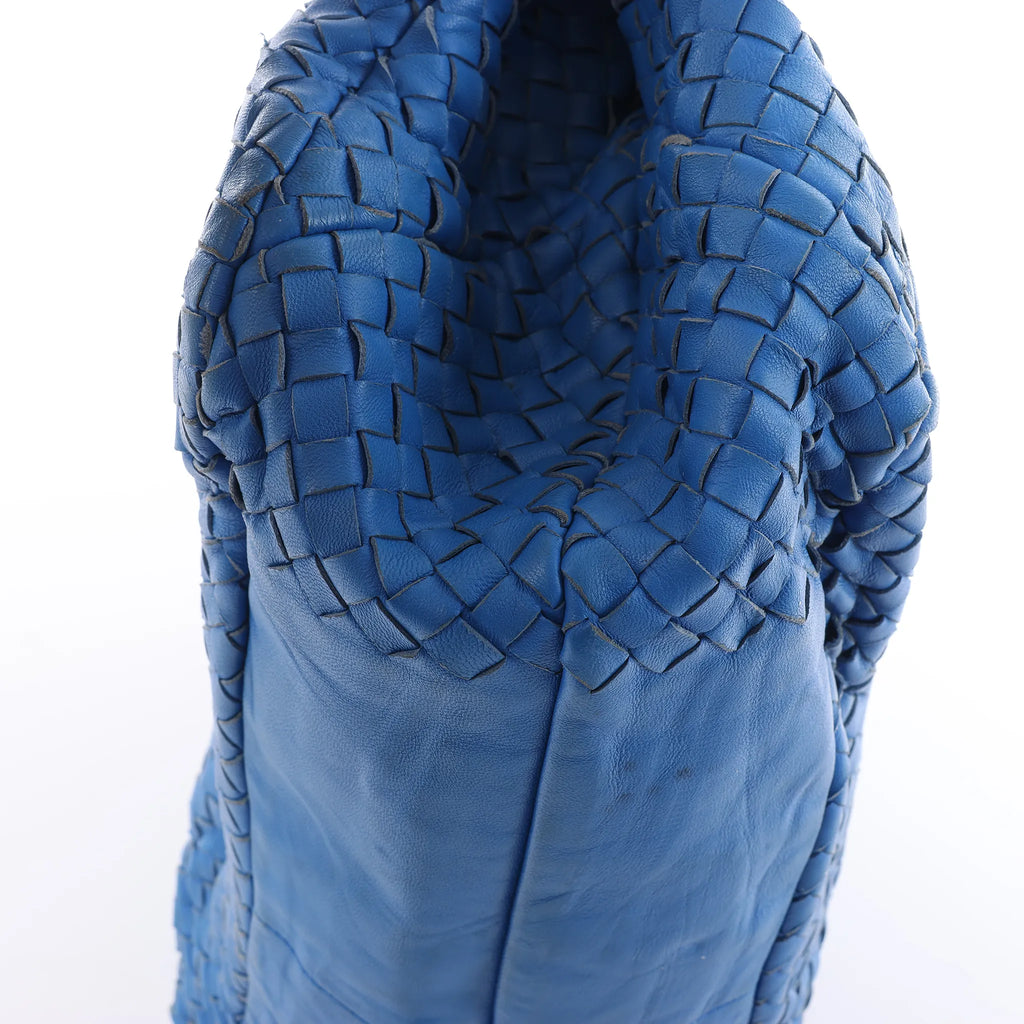 Bottega Veneta Campana Intrecciato Leather Shoulder Bag in Blue