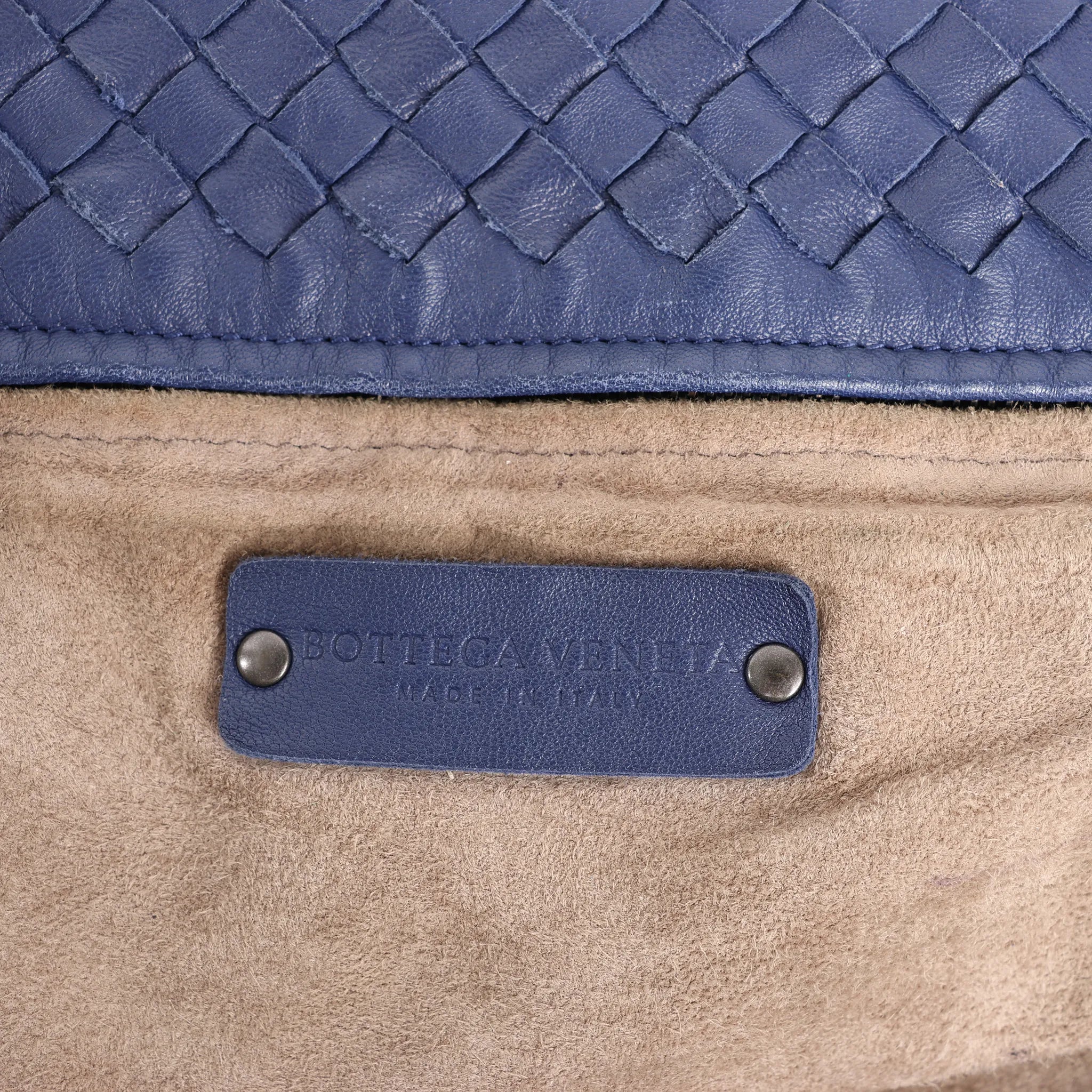 Bottega Veneta Intrecciato Leather Shoulder Bag in Navy Blue