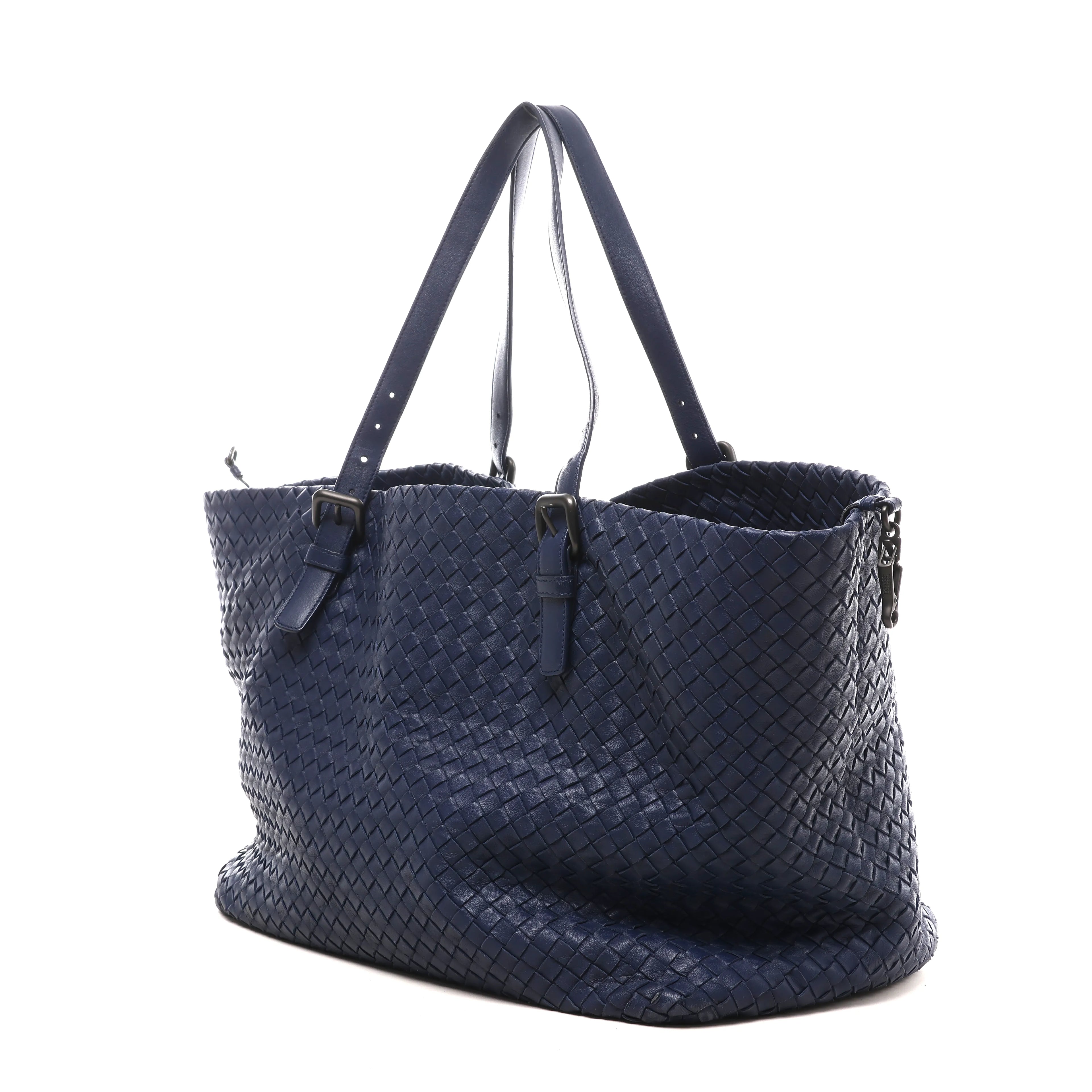 Bottega Veneta Intrecciato Leather Shoulder Bag in Navy Blue